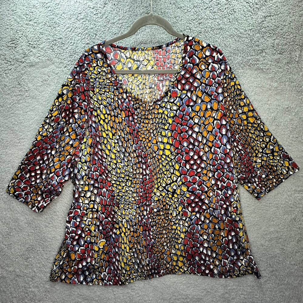 Ulla Popken Women's Size 28/30 Multicolor Top V-Neck 3/4 Sleeves Colorful Casual